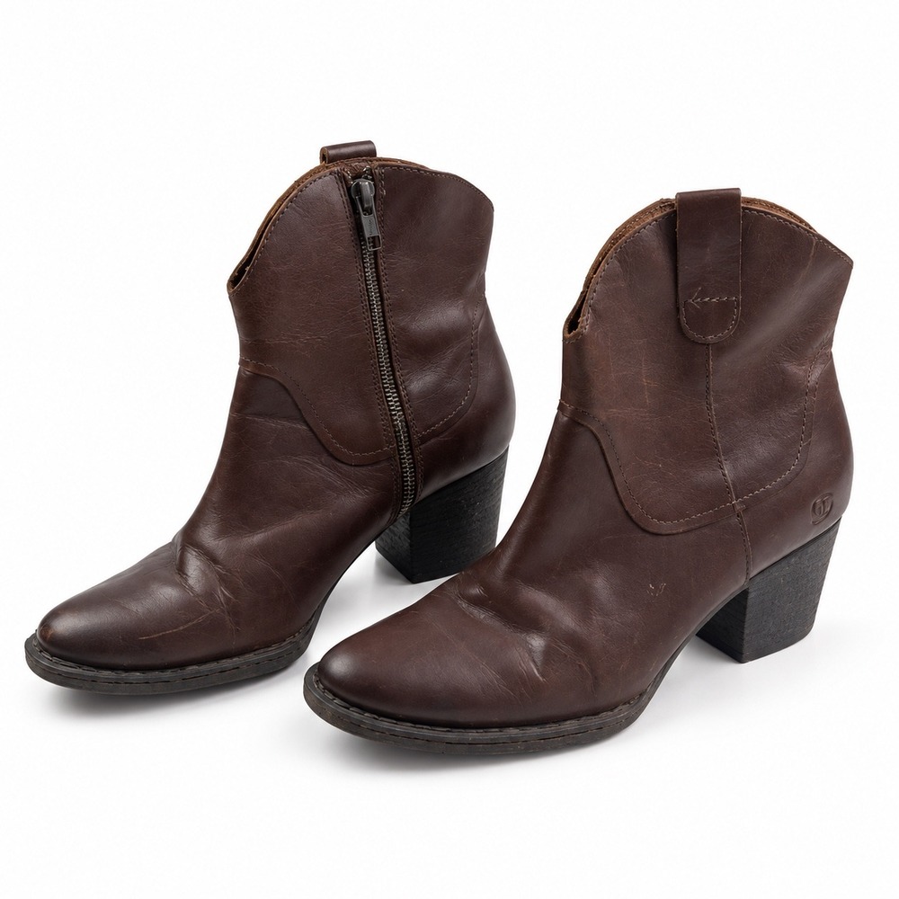 Born Vintage Y2K Prairie Dark Brown Leather Western Ankle Boots Women's Size 9M